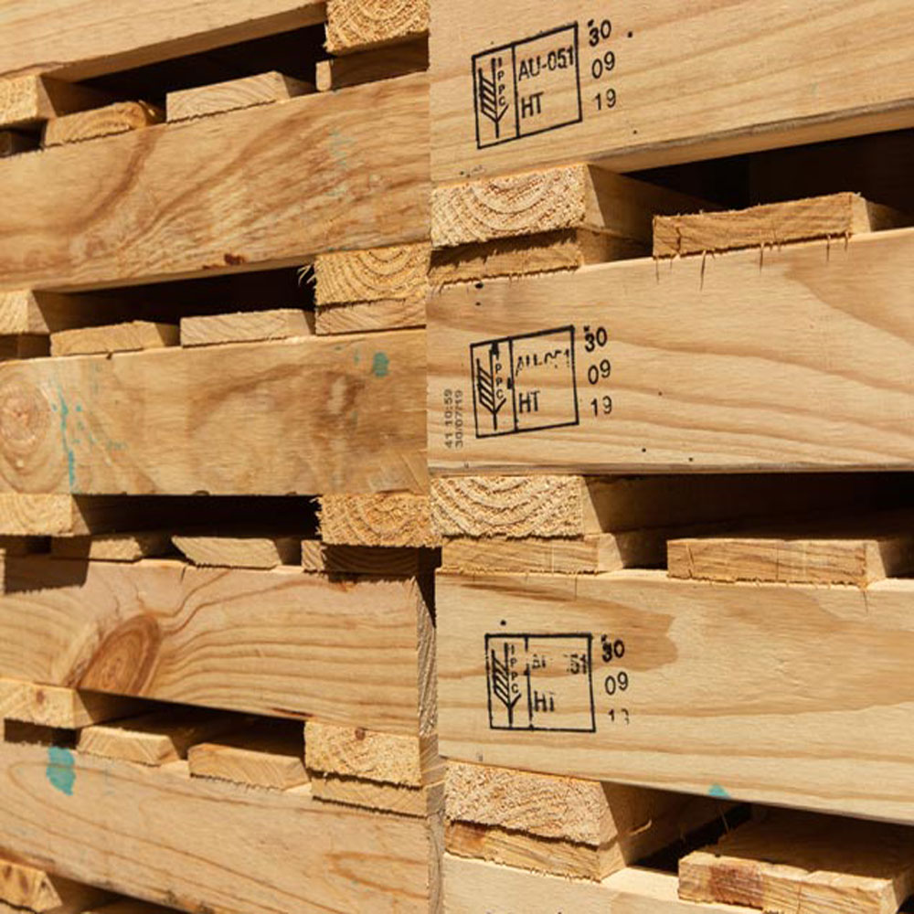 Heat-treated pallets piled together
